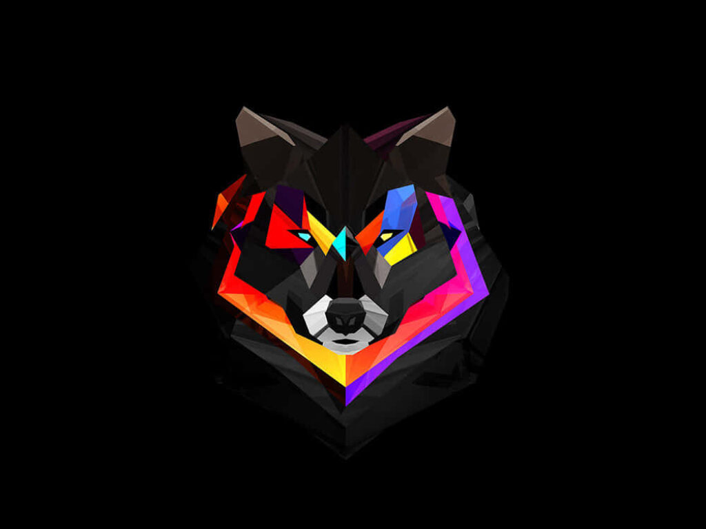 Vibrant Polygonal Wolf Desktop Wallpaper - Minimalist Design
