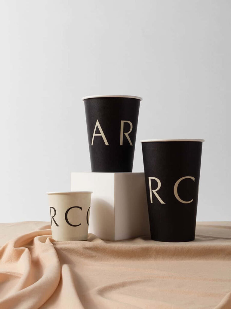 Chic Minimalist Wallpaper: Coffee Cups on Wooden Table Background