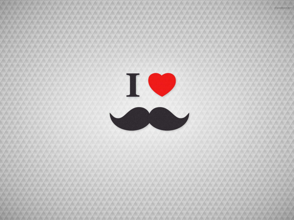 Stylish Gray Wallpaper with Bold I ❤️ Mustache Graphic Design