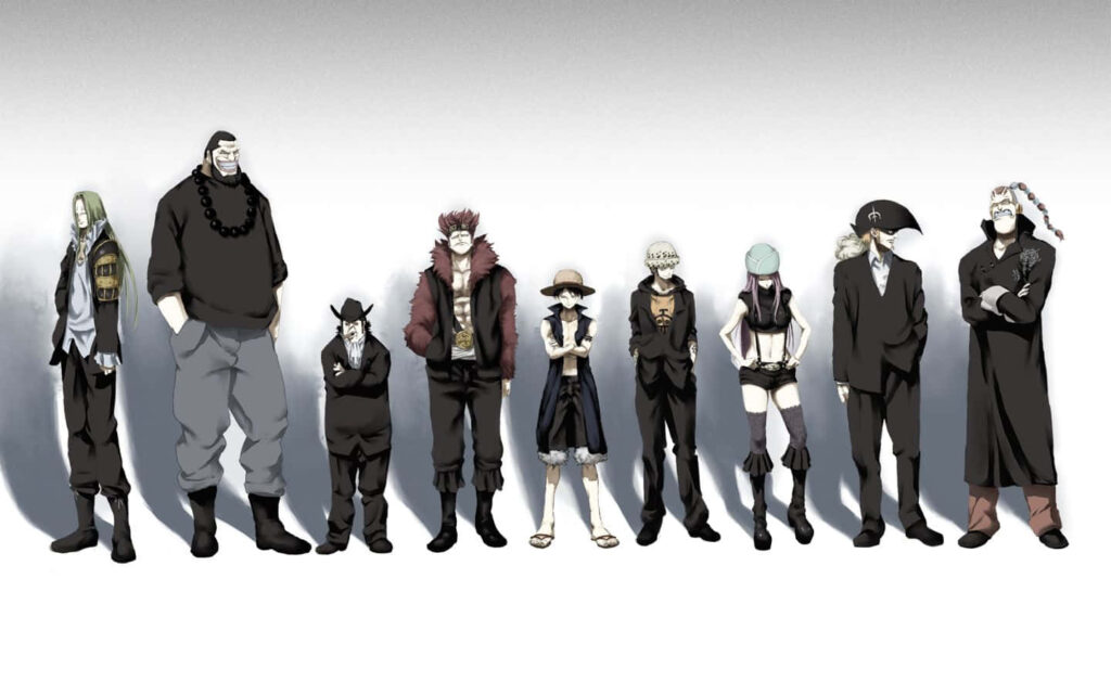 Stylish One Piece Monochrome Wallpaper: Bold Characters in B&W