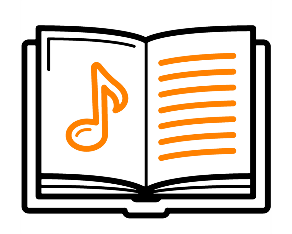 Stylish Music & Literature Wallpaper: Open Book with Orange Note