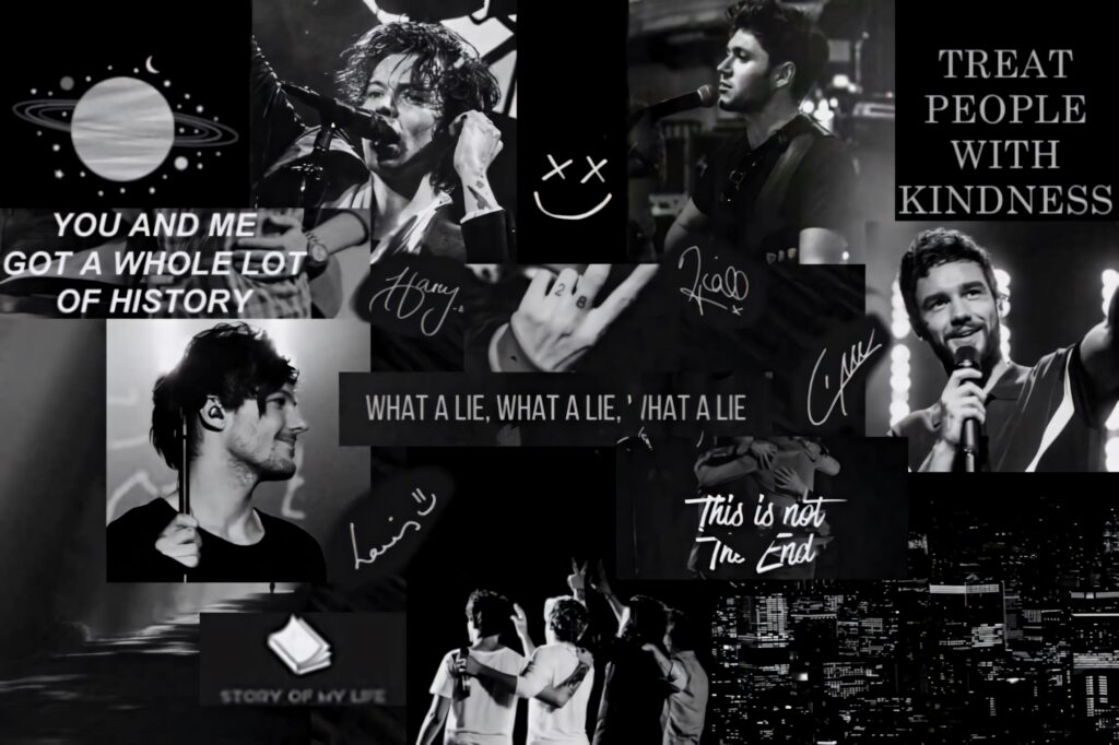 Stylish Black-and-White One Direction Wallpaper for Fans