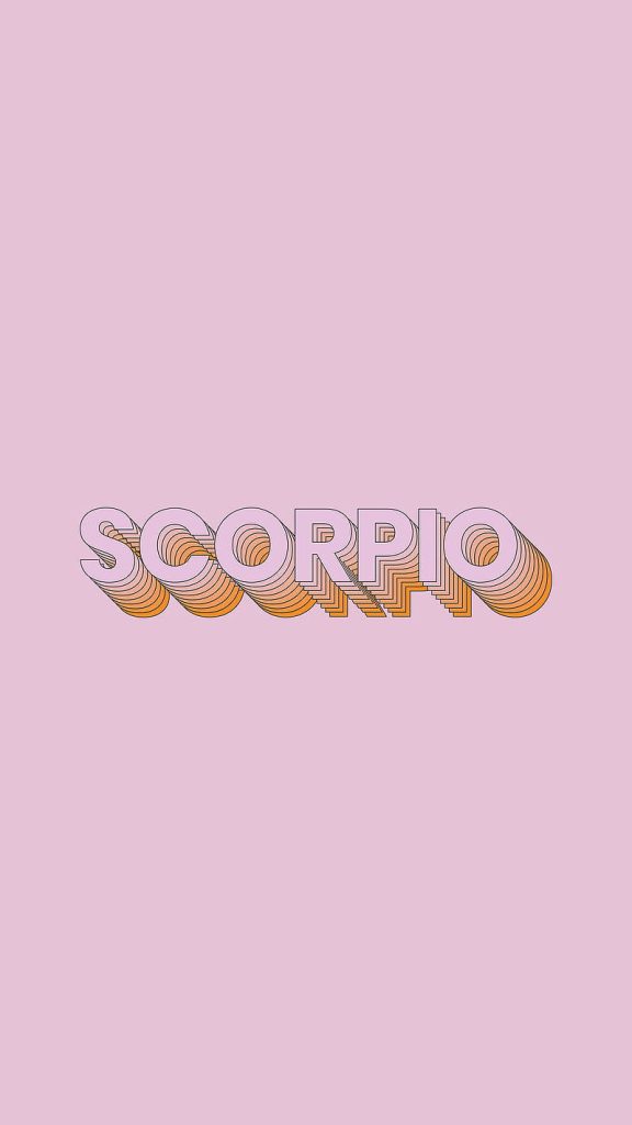 Minimalist pink Scorpio wallpaper with retro orange layered typography on pastel background