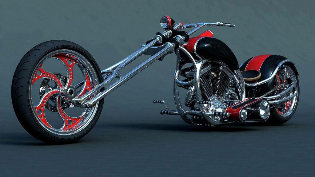 Stylish Red-and-Black Custom Chopper Motorcycle Wallpaper Background