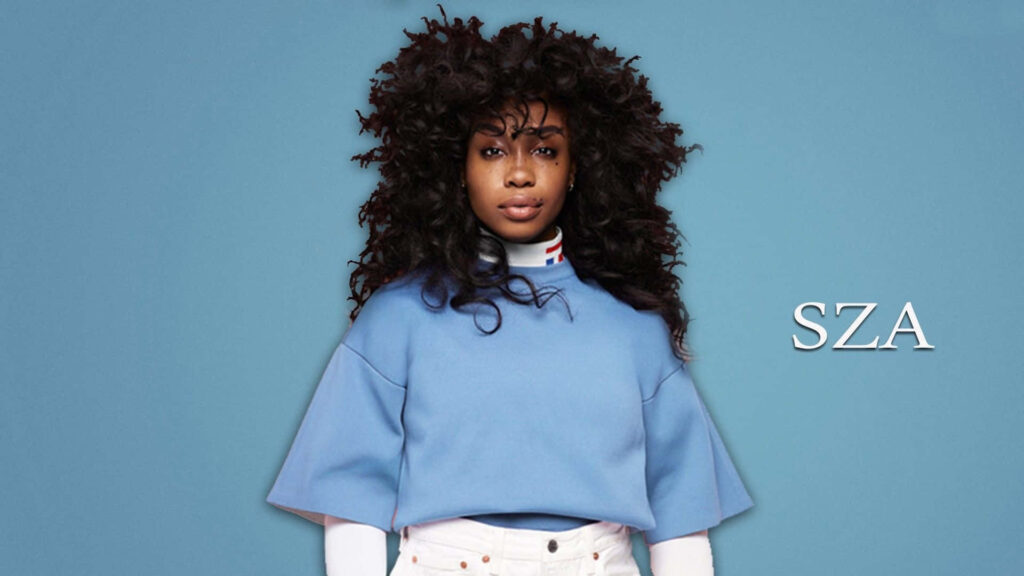 Stylish SZA Wallpaper: Relaxed Vibe on Blue Background