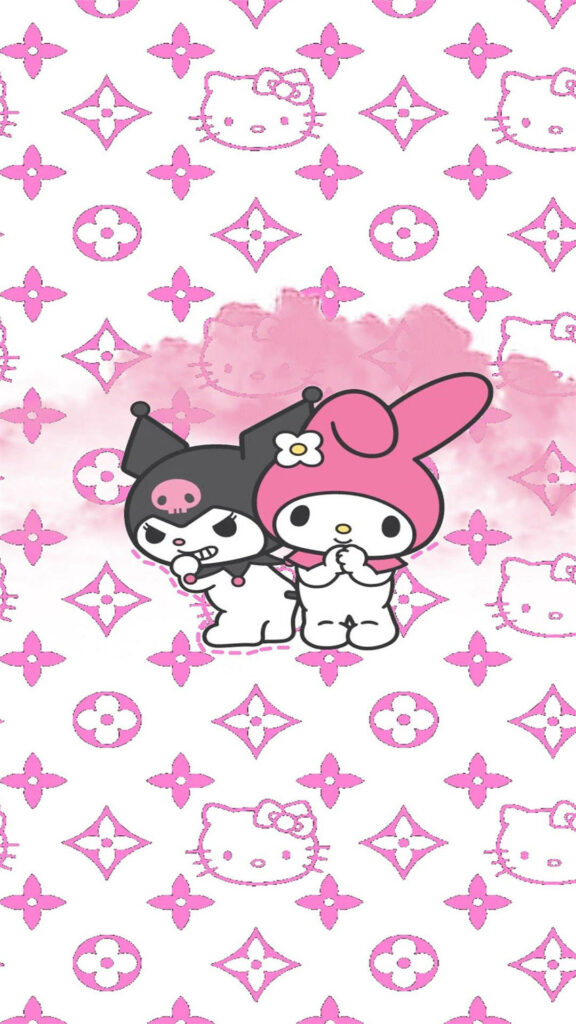 Playful Sanrio Characters on Stylish Pink Luxury Wallpaper