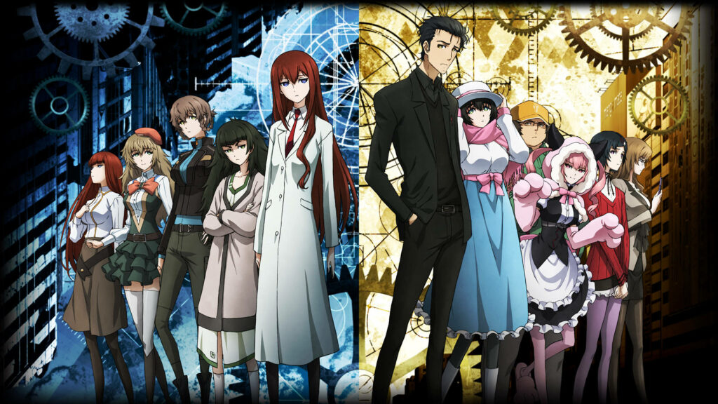 Stylish Anime Characters Decked Out in Iconic Outfits: Steins Gate Background Snapshot Wallpaper