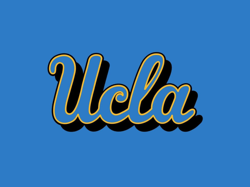 Stylish UCLA Wallpaper: Cursive Font on Bold UCLA Blue Background