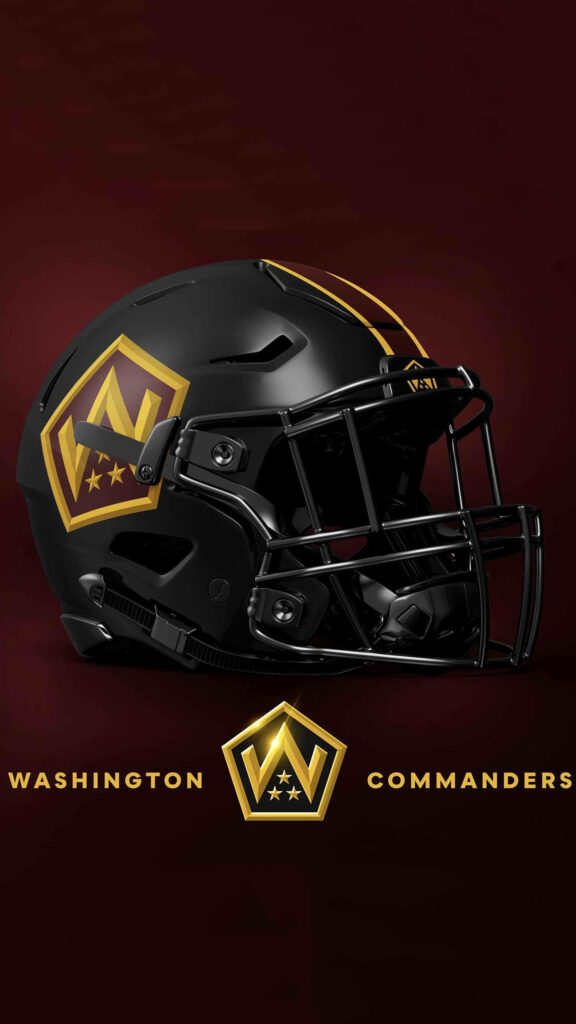 Washington Commanders Black Helmet Wallpaper with Golden Accents