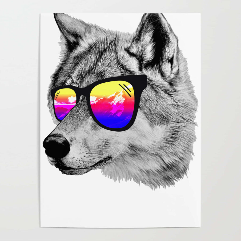 Stylish Wolf Wallpaper: Night Sky Reflection & Edgy Design