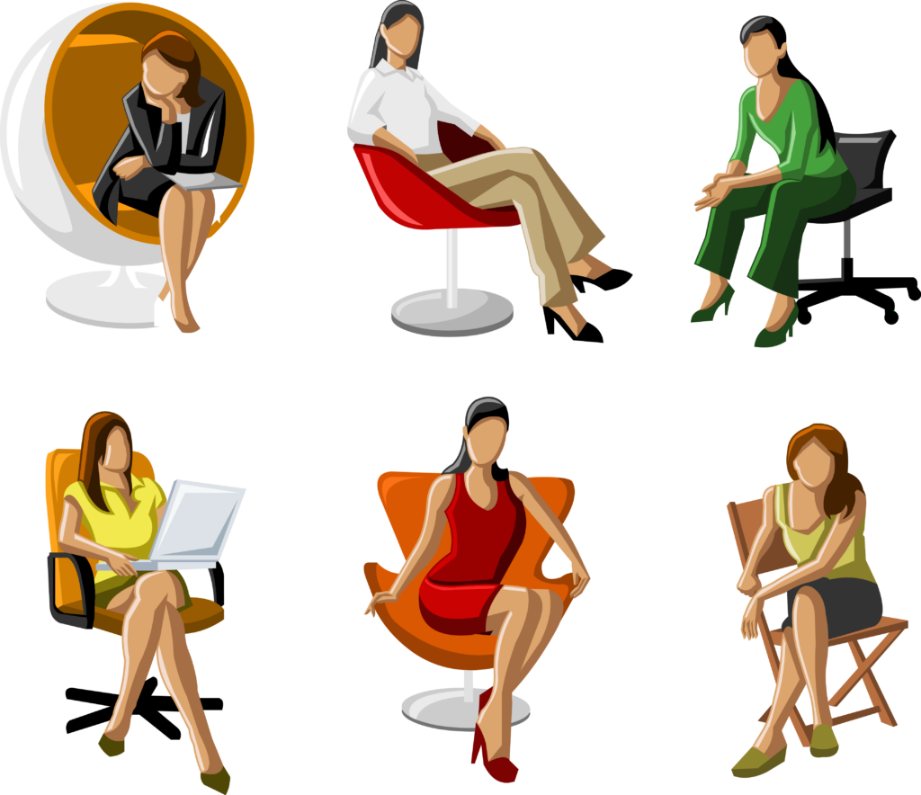 Vibrant Vector Wallpaper: Stylish Women in Artistic Chair Poses