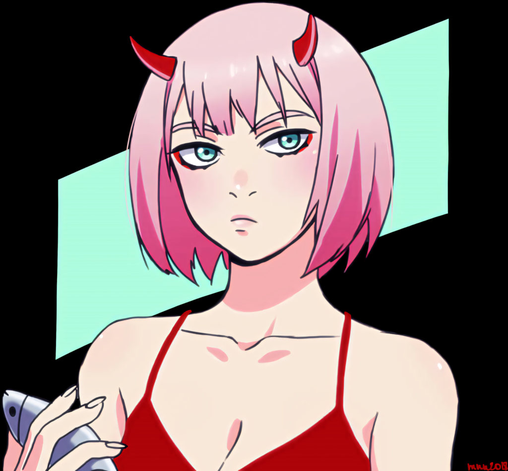 Stylish Zero Two Wallpaper: Iconic Pink Hair & Bold Expression