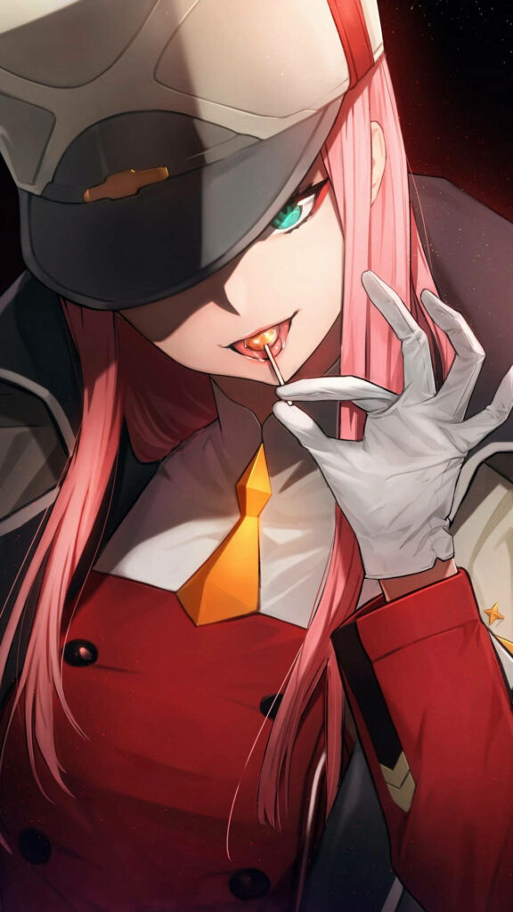 Bold Zero Two Phone Wallpaper: Playful & Stylish Darling in the Franxx