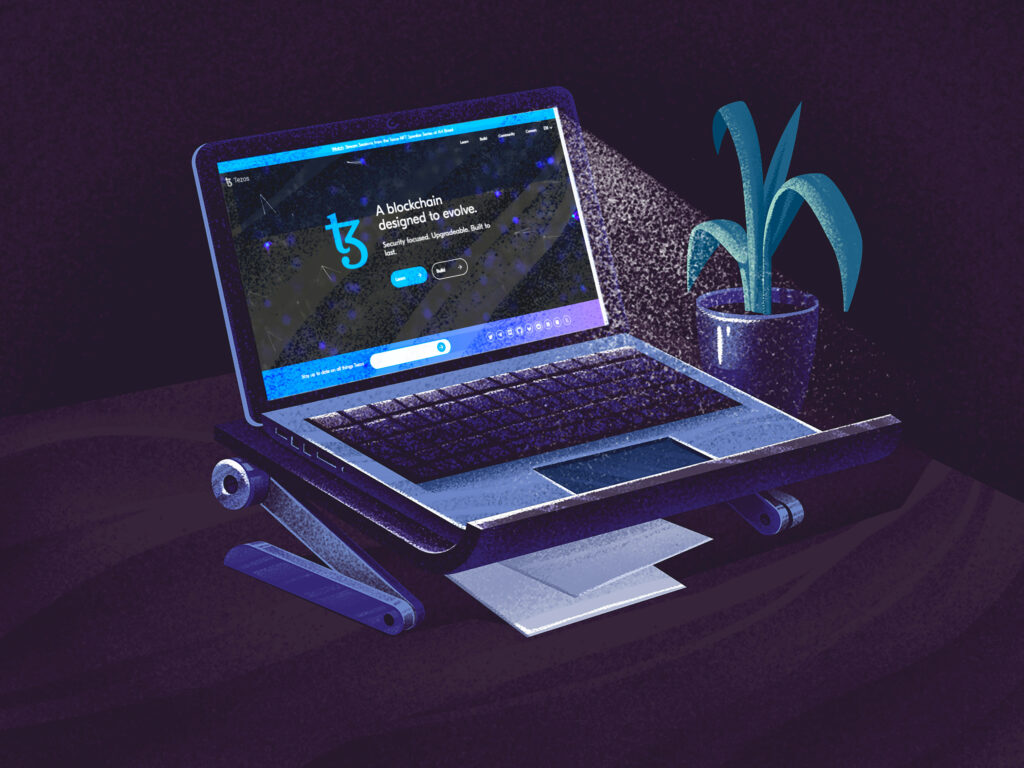 Stylized 2D Laptop Illustration with Soft Light & Nature Accents Wallpaper
