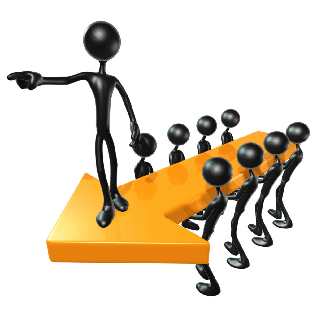 Leadership in Motion: 3D Wallpaper of Figures on Orange Arrow
