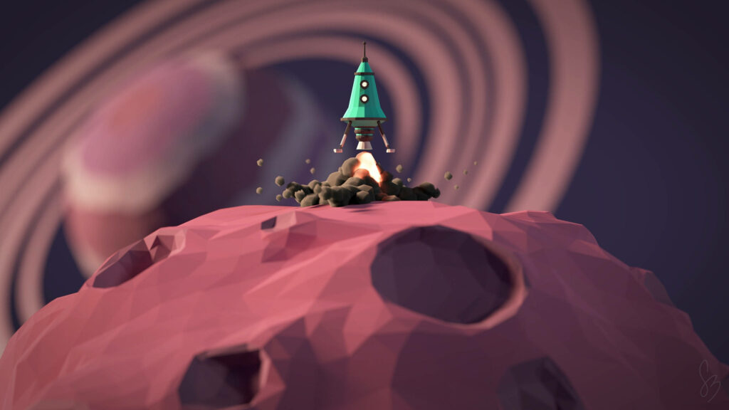 Vibrant 4D Ultra HD Rocket Wallpaper on Alien Landscape