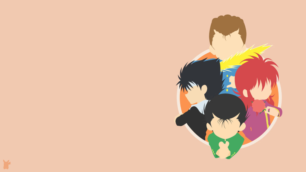 Stylized Anime Characters in Circle on Soft Peach Minimalist Wallpaper