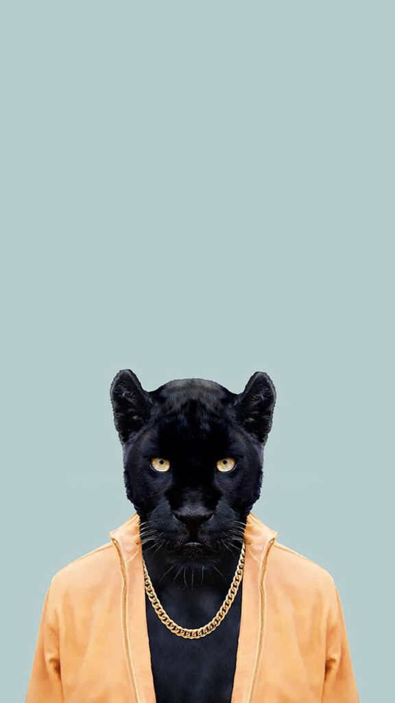 Stylized Black Panther in Yellow Jacket - Fashion Meets Wildlife Wallpaper