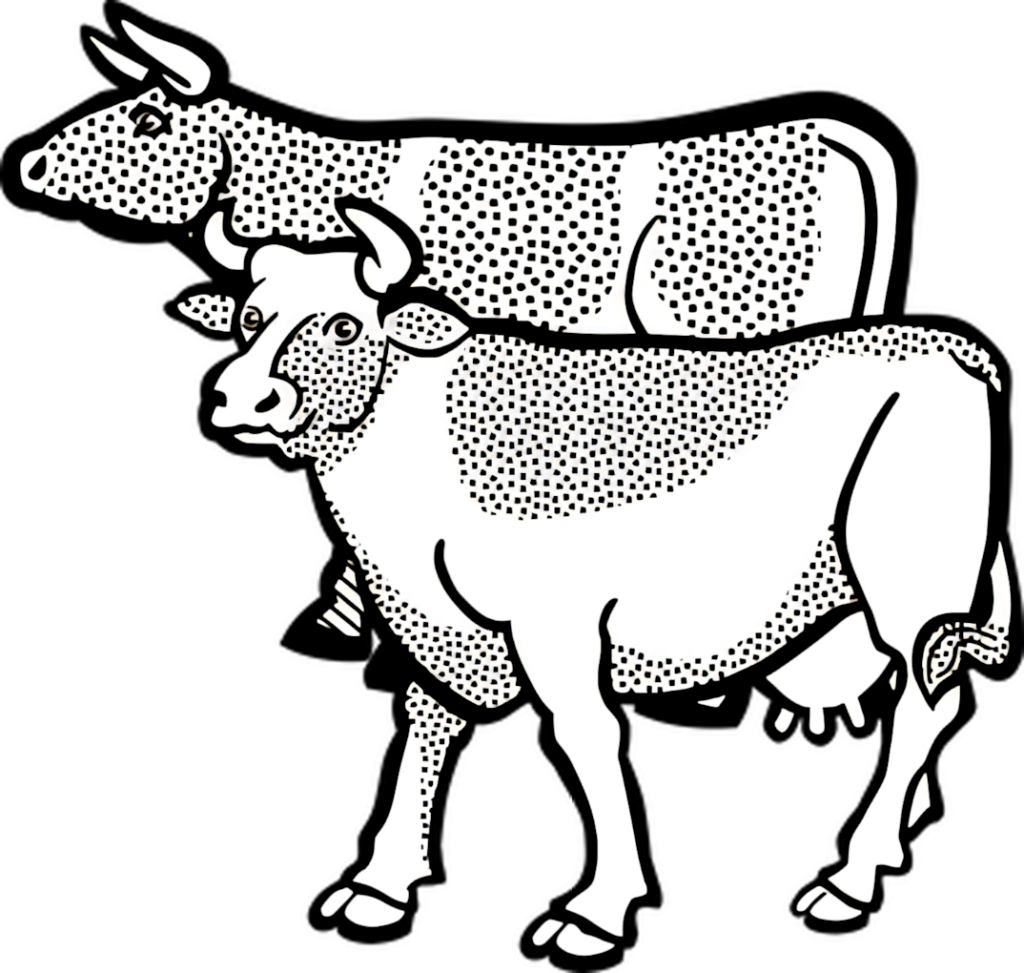 Stylized Black and White Cow Illustration Wallpaper Design