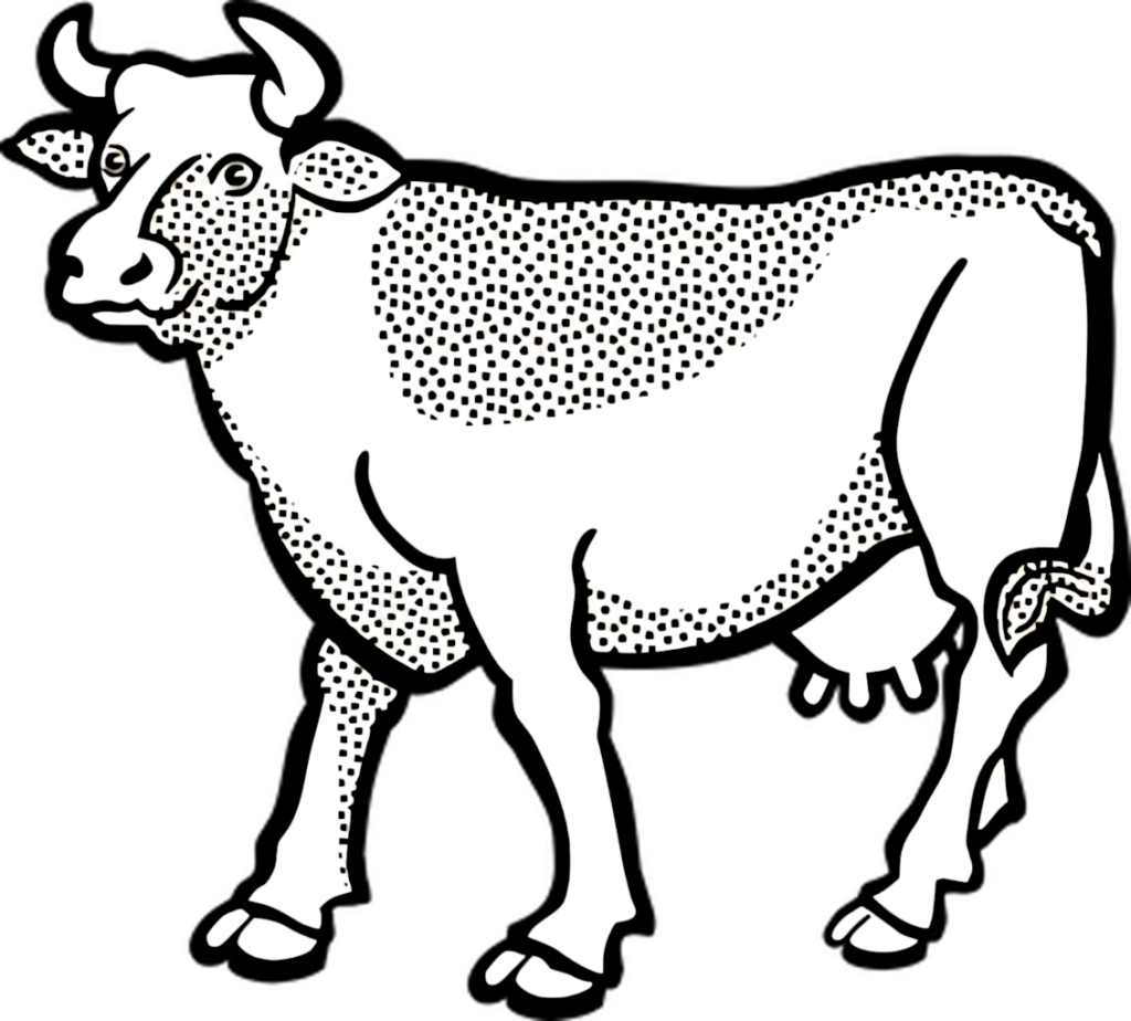 Stylized Black and White Cow Wallpaper with Intricate Dot Patterns