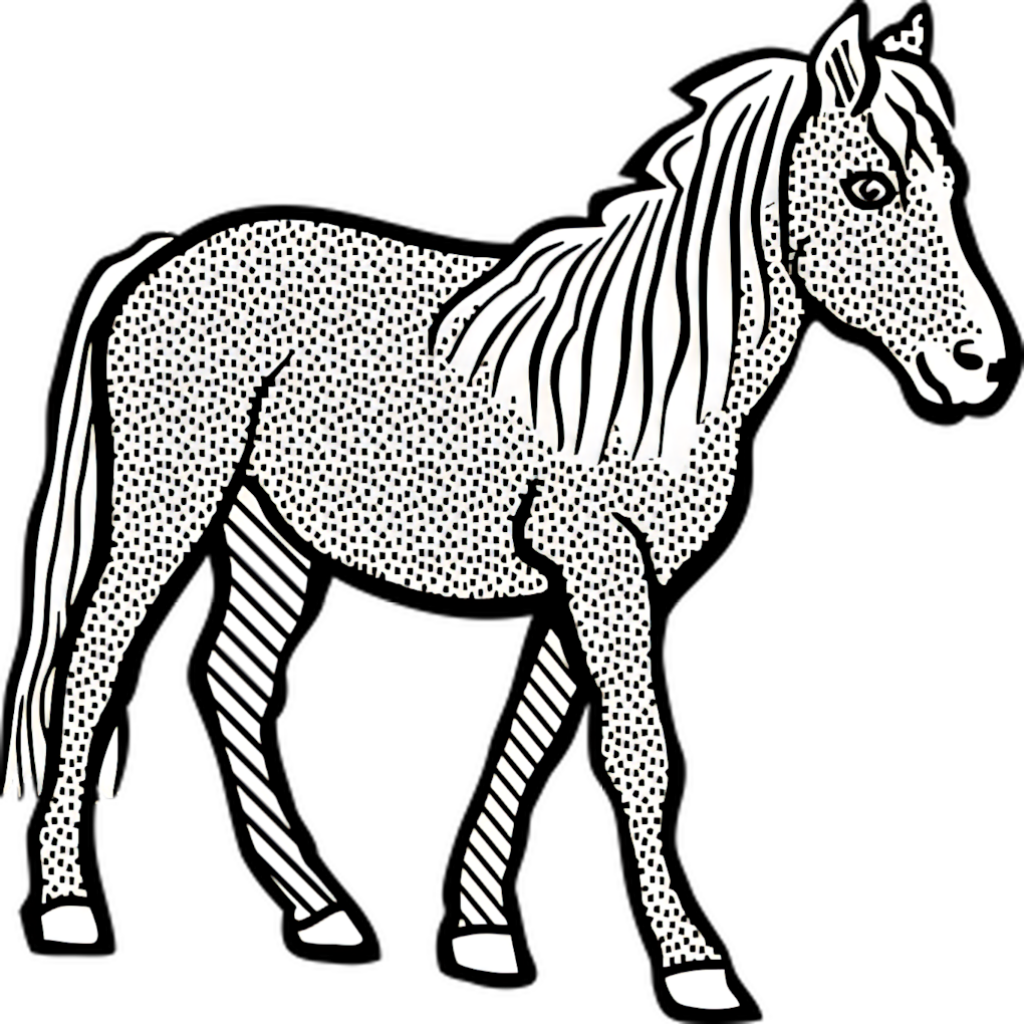 Stylized Black and White Horse Wallpaper with Intricate Patterns
