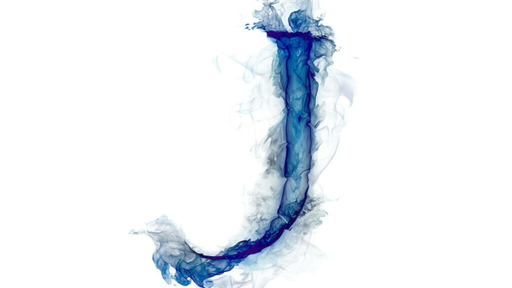 Elegant Blue Smoke Letter J Wallpaper on White Background