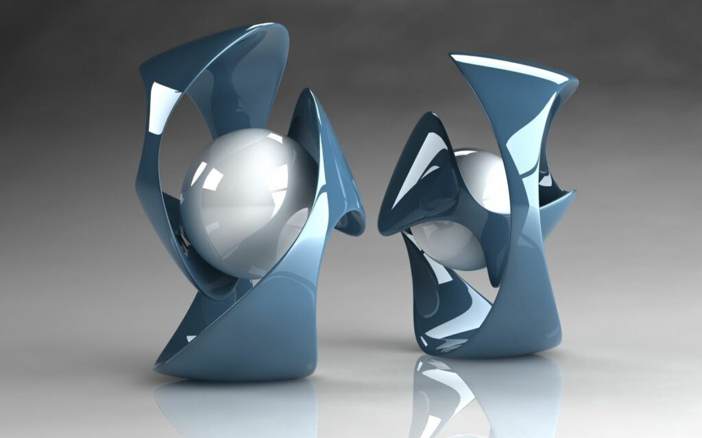 Stylized Blue and White Abstract Sculptures on Gradient Background Wallpaper