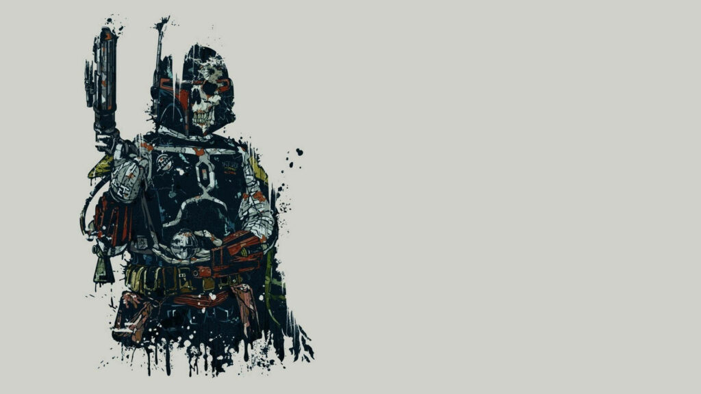 Stylized Boba Fett Off-White Minimalist Wallpaper Background
