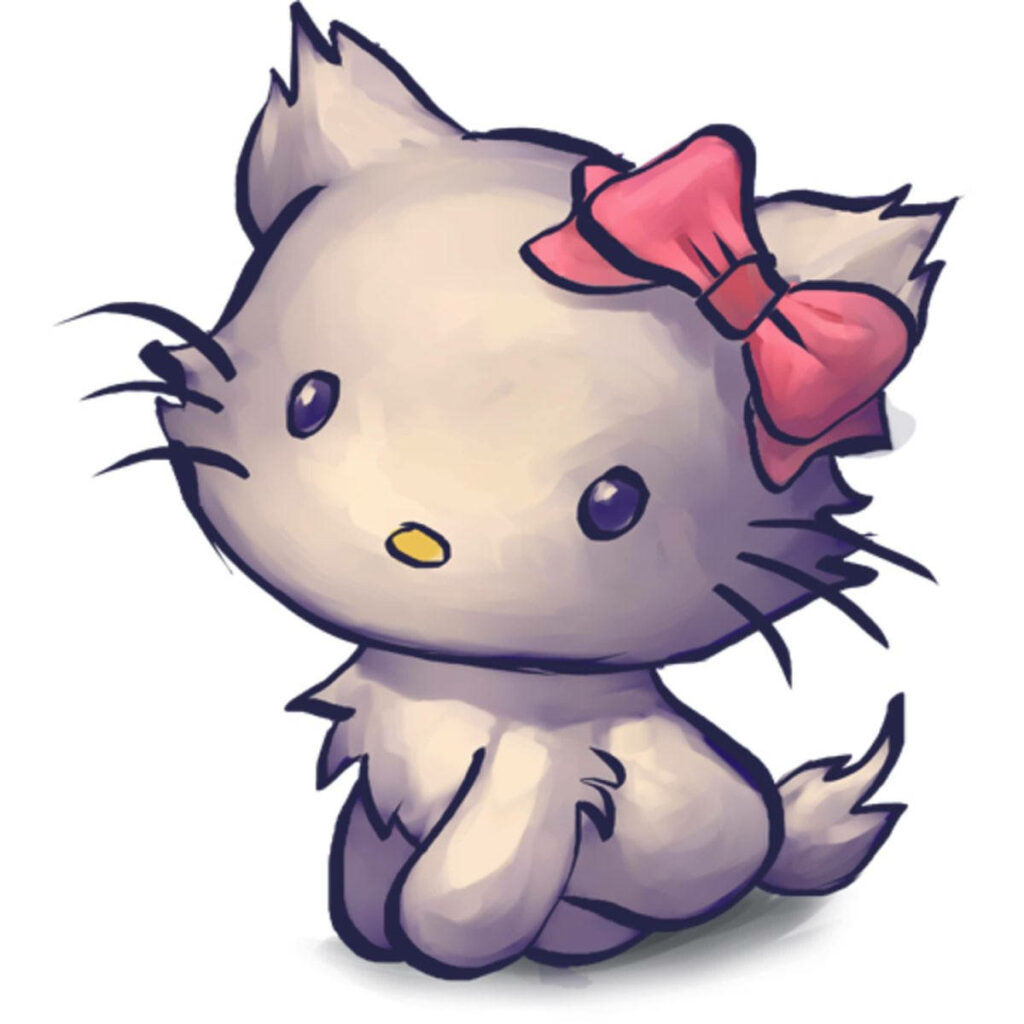 Adorable Cartoon Cat Wallpaper: Soft Look & Large Red Bow