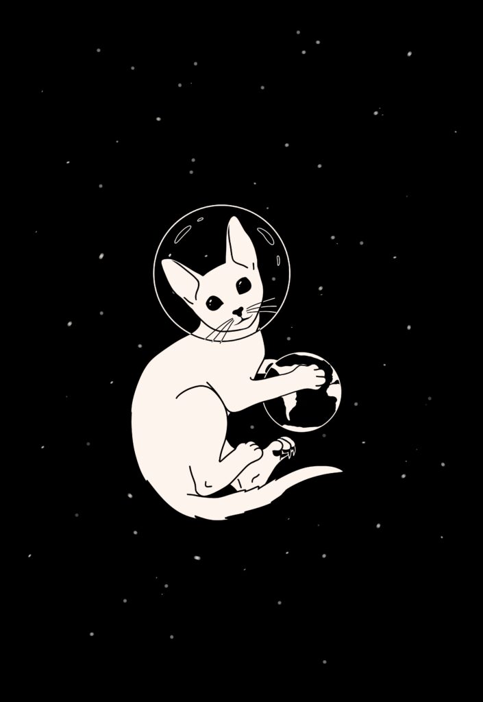 Stylized Cat Astronaut Wallpaper: Minimalistic Cosmic Background