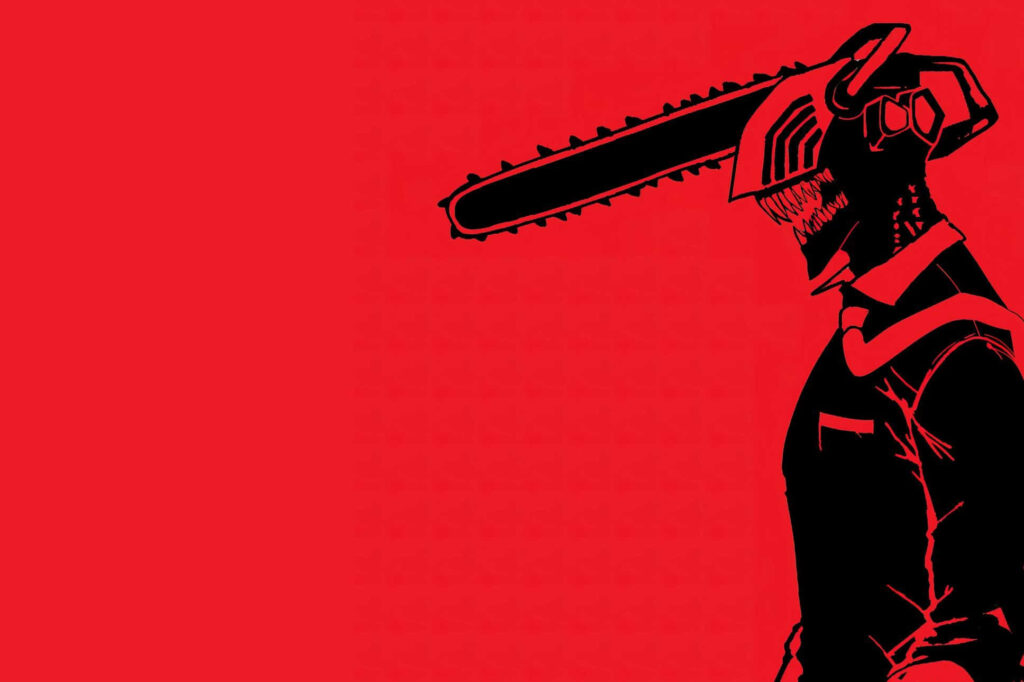 Stylized Chainsaw Head Silhouette Wallpaper on Vivid Red Background