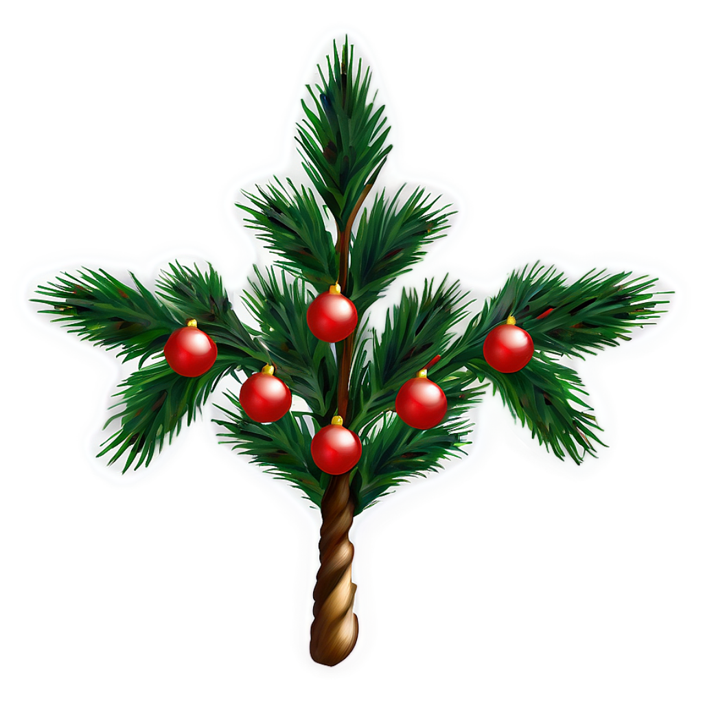 Stylized Christmas Tree Branch with Red Ornaments - Modern Wallpaper