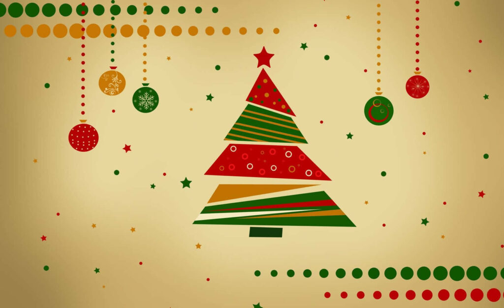 Festive Christmas Tree Wallpaper with Vintage Vibes and Cheerful Ornaments