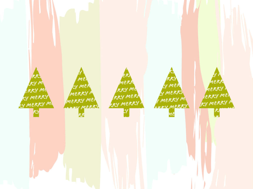 Playful MERRY Christmas Tree Wallpaper on Pastel Background