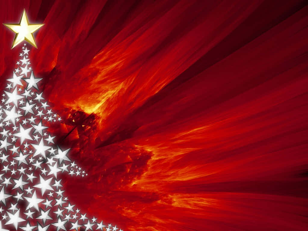 Stylized Christmas Tree Wallpaper: Stars on Vibrant Red Background