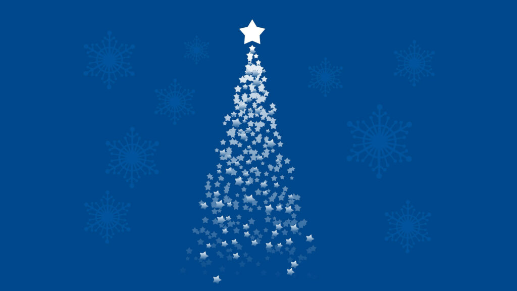Stylized Christmas Tree Wallpaper: White Stars on Deep Blue Background