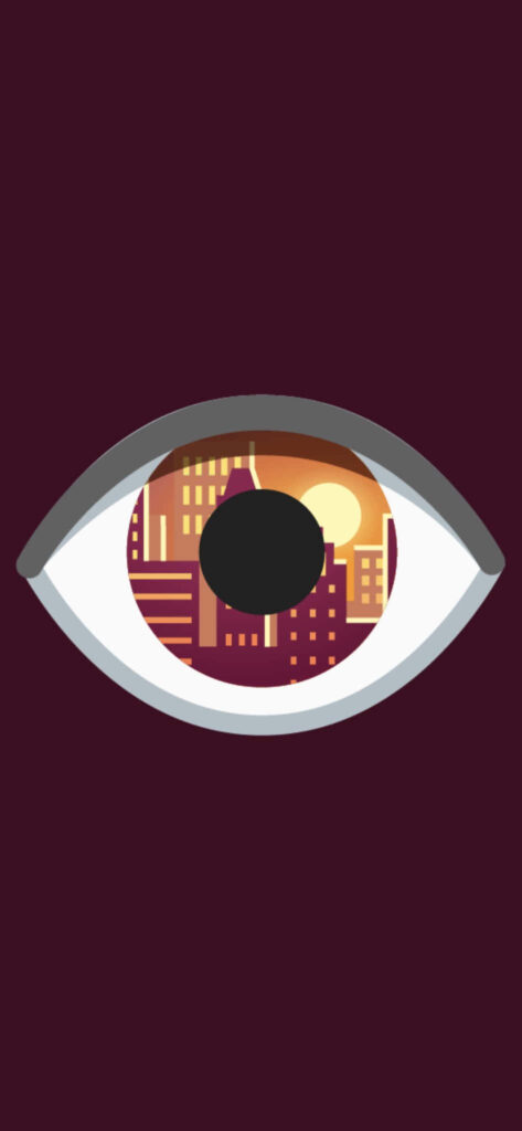 Stylized Eye Urban Cityscape Wallpaper on Deep Burgundy Background