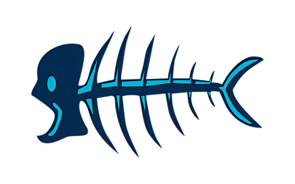 Stylized Fish Skeleton Wallpaper: Modern Art on Dark Background