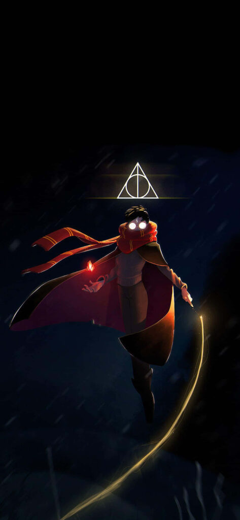 Minimalist Character Wallpaper: Glowing Flight & Deathly Hallows