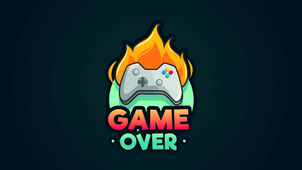 Stylized Game Controller Wallpaper: Flames & Bold Game Over Text