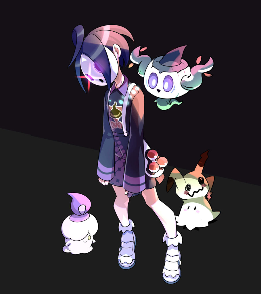 Stylized Girl with Colorful Hair & Cute Ghosts - Ethereal Wallpaper