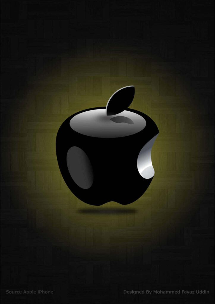 Glossy Black Apple Wallpaper with Gradient Background - Minimalist Design