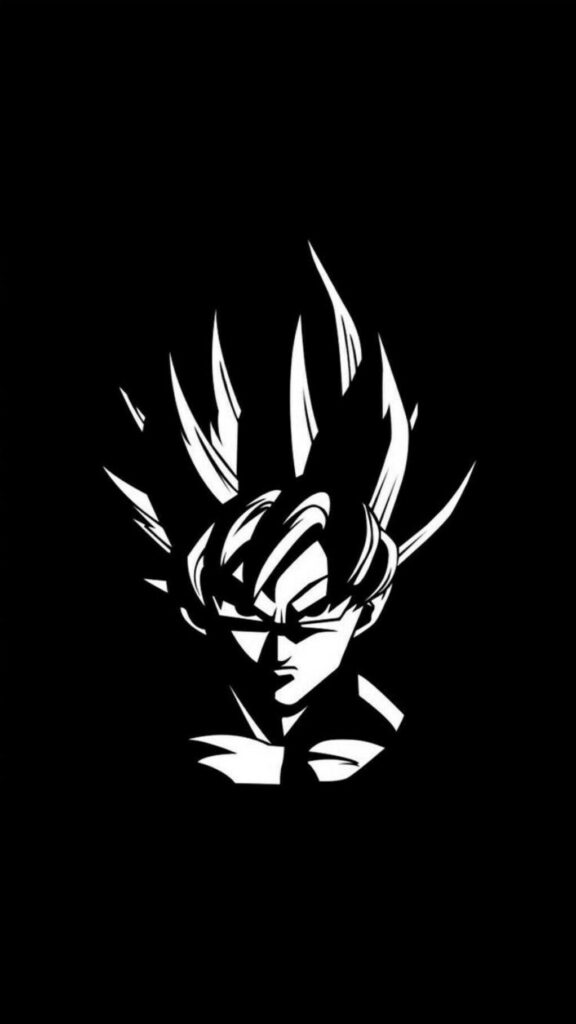Stylized Black & White Goku Wallpaper with Bold Dark Background