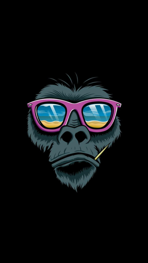 Stylized Gorilla with Pink Sunglasses on Black Background Wallpaper
