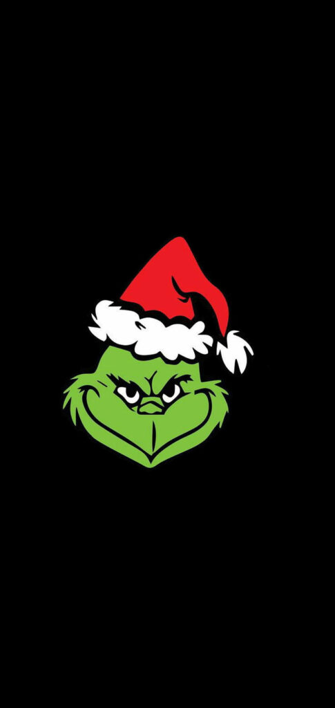 Stylized Grinch Wallpaper: Green Character in Santa Hat on Black Background