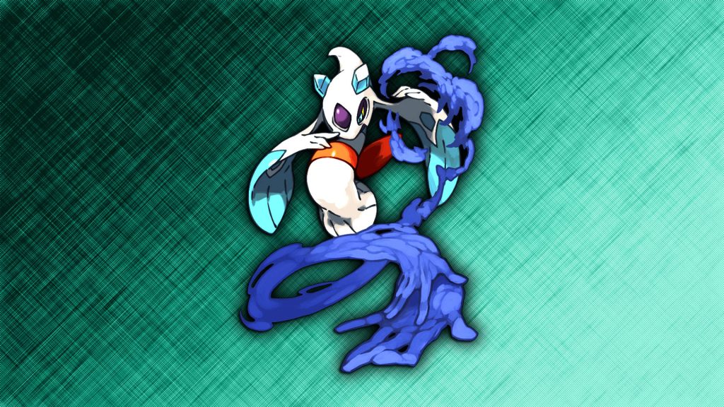 Stylized humanoid creature with white red body and blue fluid limbs on vibrant teal background Wallpaper