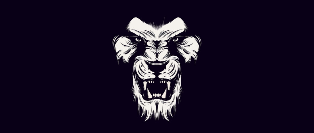 Stylized Black and White Lion Head Wallpaper for Bold Decor
