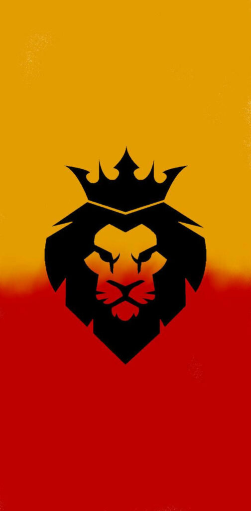Stylized Lion Crown Wallpaper: Vibrant Yellow & Red Design