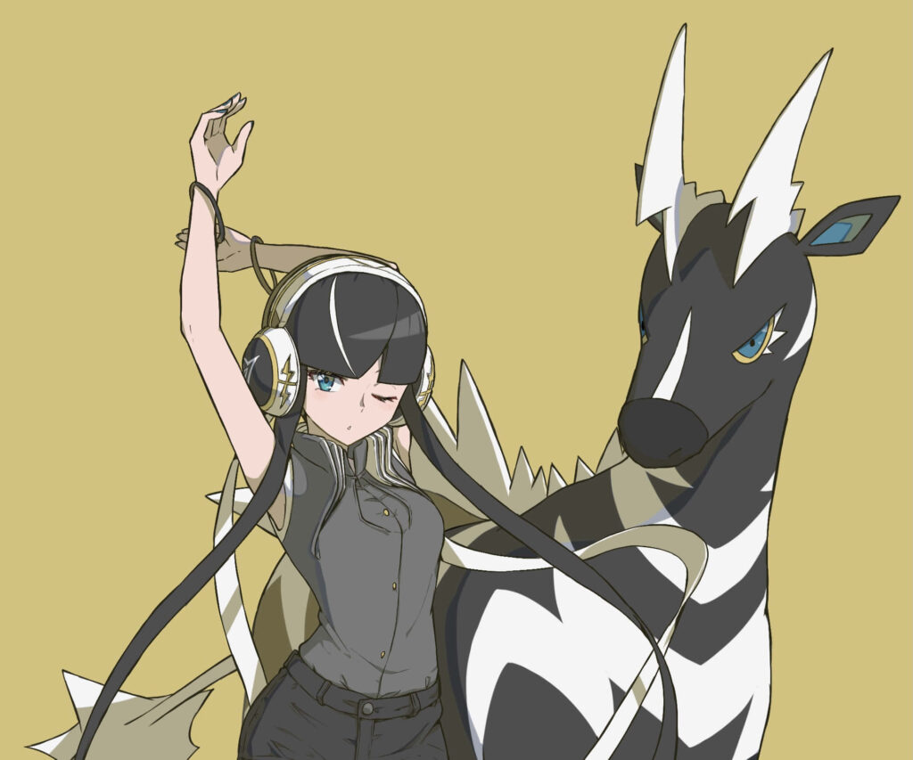 Stylized Person with Headphones and Zebra in Modern Minimalist Art Wallpaper
