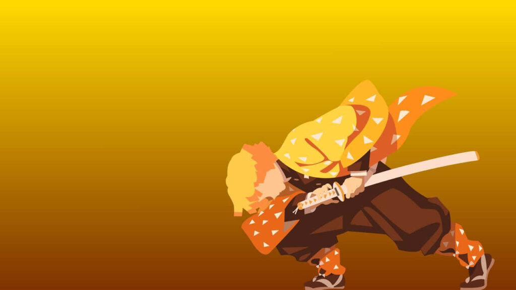 Stylized Minimalist Sword-Wielding Character Wallpaper in Gradient
